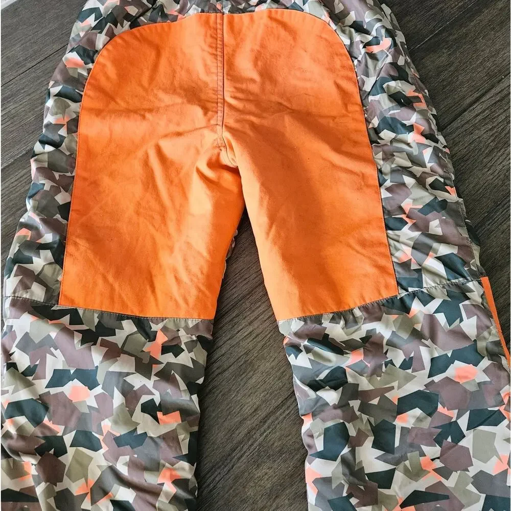 Kid's Lands End Iron Knee Insulated Winter Snow Bibs Camo Orange Hunting L 10-12